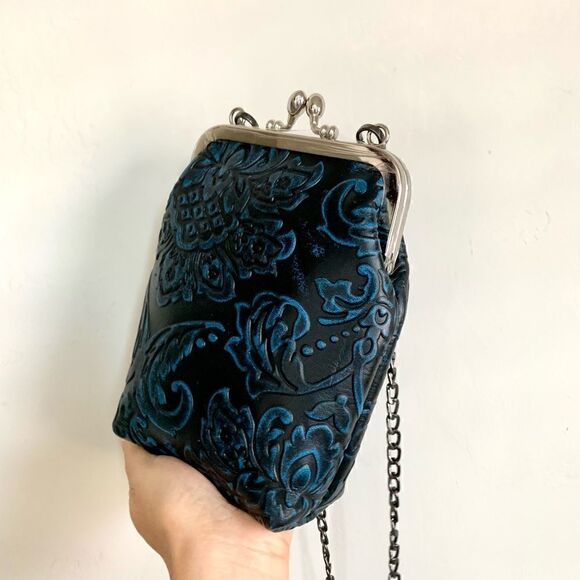 Vintage Style Handmade Genuine Embossed Leather Purse/ Phone case/Crossbody - Picture 11 of 12
